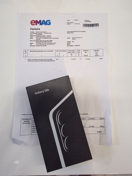 Samsung s26 5G White 256Gb NOU Sigilat Factură 2 ANI GARANȚIE