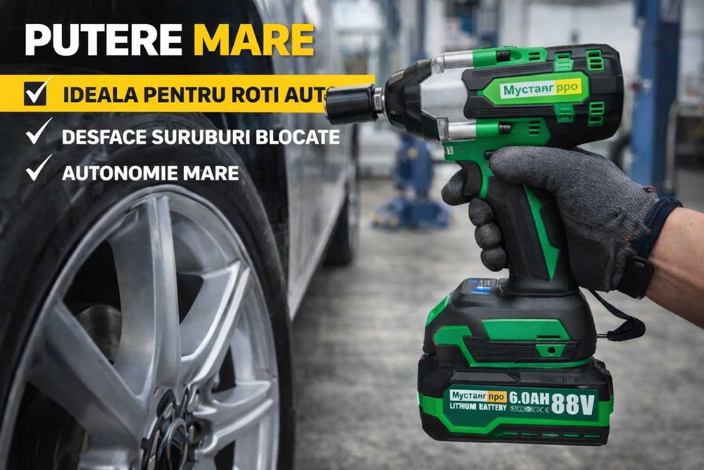 Cheie Impact Mustang Pro 88V – 2 Acumulatori 6.0Ah – Putere Mare