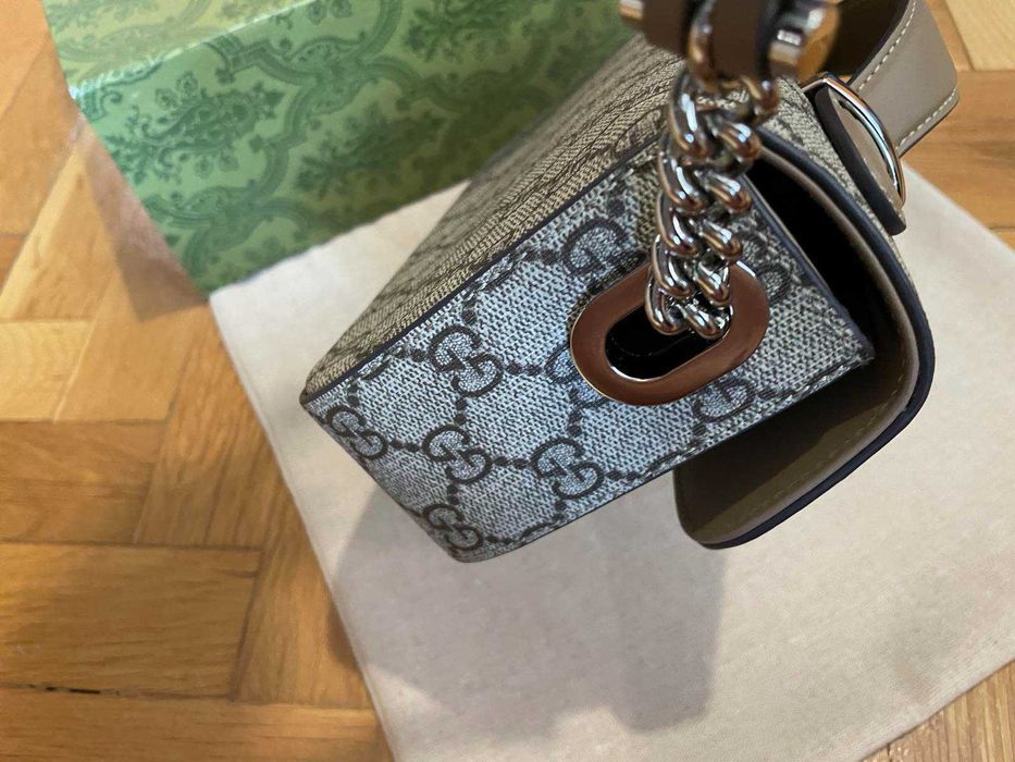 Дамска Малка Чанта Gucci Гучи Petite Щампован Canvas Сребърно GG лого