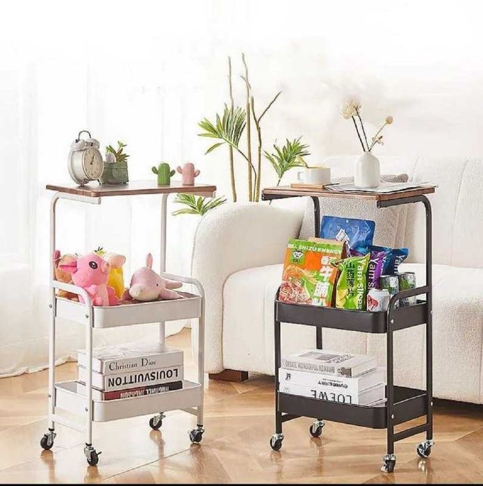 Прикроватный столик стеллаж телега на колесиках