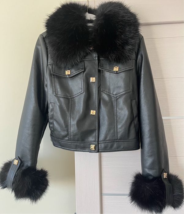 Черно кожено яке с пух