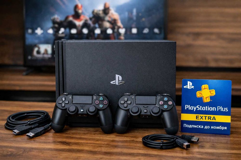 PS4 Pro 1TB + 2 джойстика + подписка PS Plus Extra (много игр)