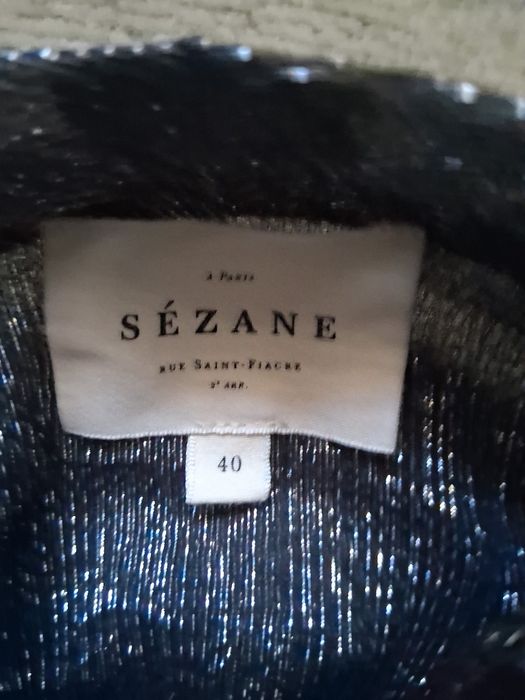 Sezane  Silk Abelia Blouse Metallic Silver-