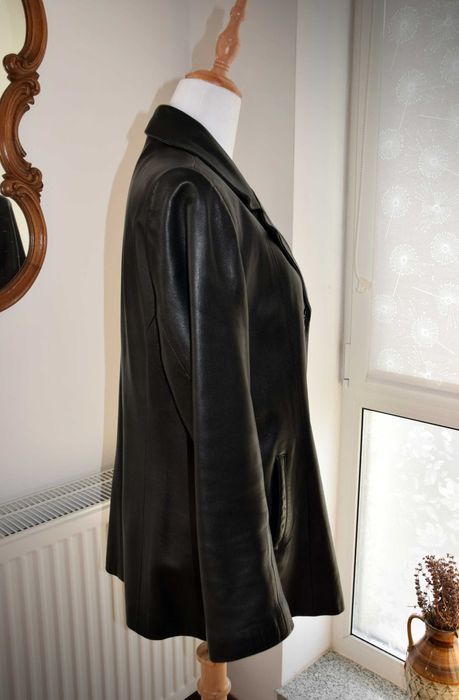 Geacă clasică din piele naturală, neagră