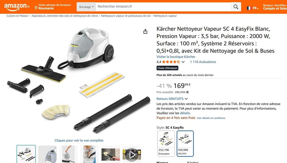 Aparat de curățat cu abur Kärcher SC 4 EasyFix alb