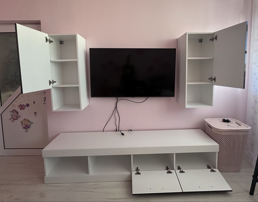 Секция / Мебели за дневна, бял/лилав, предна част MDF