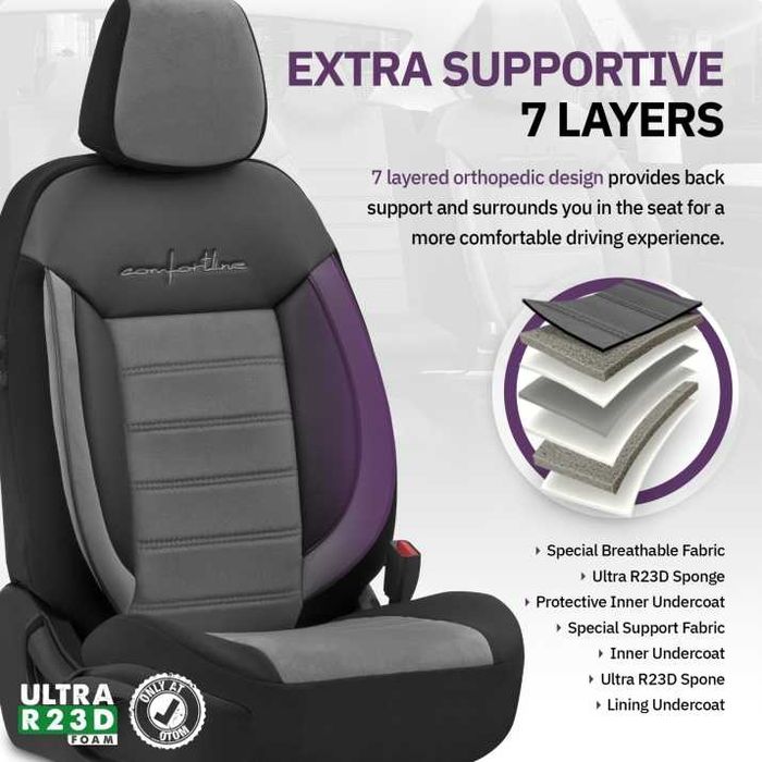 Луксозна Тапицерия OTOM текстил с еко кожа COMFORT LINE Design – Сиво-Черна със сив шев