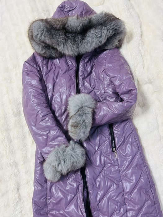 Geaca lunga matlasata cu blana de vulpe