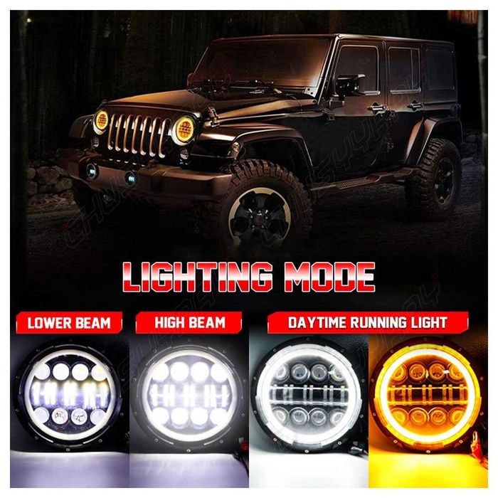 200W LED Фарове 7 инч за Lada Niva, Nissan Terrano 2, Cherokee KJ и др