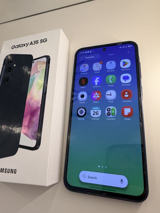 Samsung Galaxy A35 5G, 128 GB, 6 GB RAM – Awesome Navy, cutie și husă