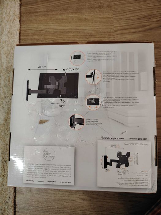 Suport TV de perete Vogel's , reglabil , 19"-43" inch , Negru , NOU