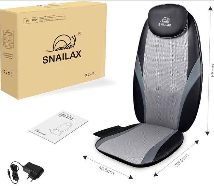 Масажираща седалка Snailax, Шиацу масажор за гръб, масажна подложка за стол с топлина и вибрация, таймер