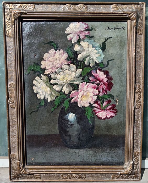 Tablou vechi - bujori - semnat Octav Bancila