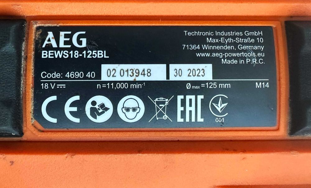 AEG BEWS 18-125BL - Акумулаторен безчетков ъглошлайф 2023г.