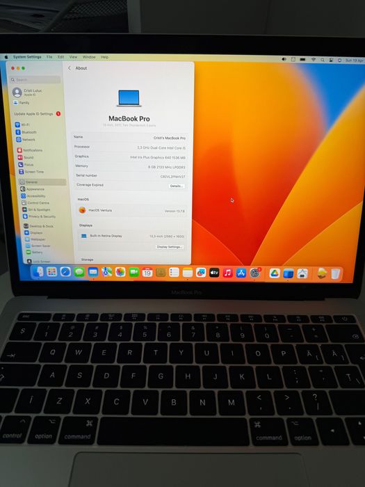 MacBook Pro 13” 2019 i5 / 8GB / 128GB SSD – Fără Touch Bar, Impecabil