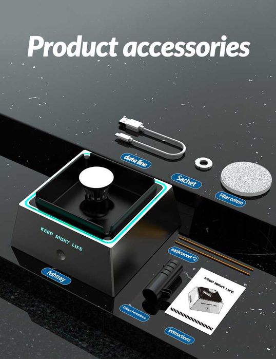 Scrumiera Electrica cu Aspiratie, Parfum, Sistem de Intarziere, Filtru