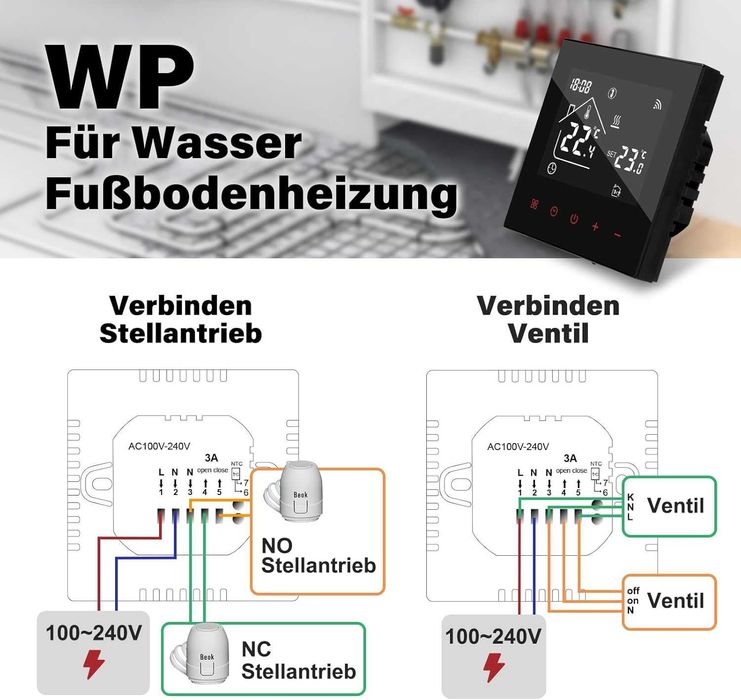 Termostat Beok WiFi,smart wireless inteligent încălzire prin pardoseală apă,boiler centrala termica,digital compatibil cu Alexa Google Home,3A,230V