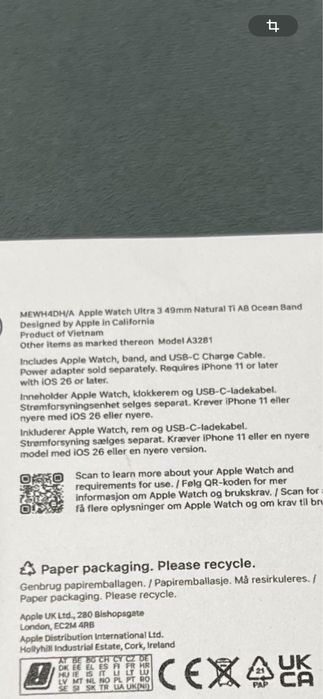 Apple watch Ultra 3 NOU 49MM Celullar Garantie 1 AN