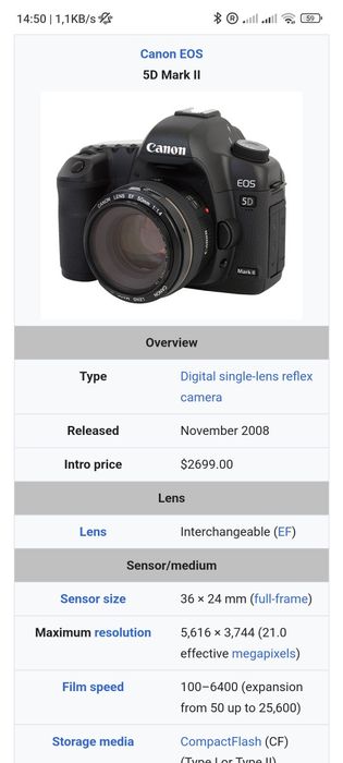 Canon 5D mark 2 + 85mm obektiv ruchnoy fokus