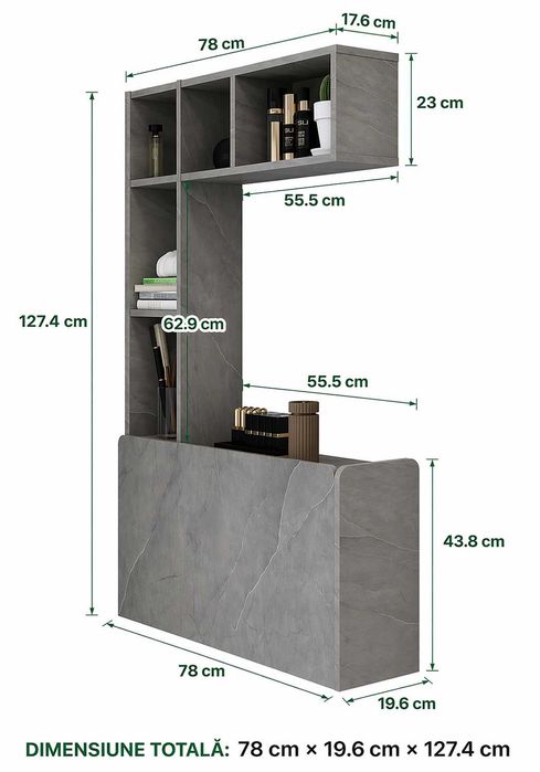 LIVRARE GRATUITA - Birou pliabil de perete cu 5 rafturi – masa calculator / birou office, economisire spatiu
