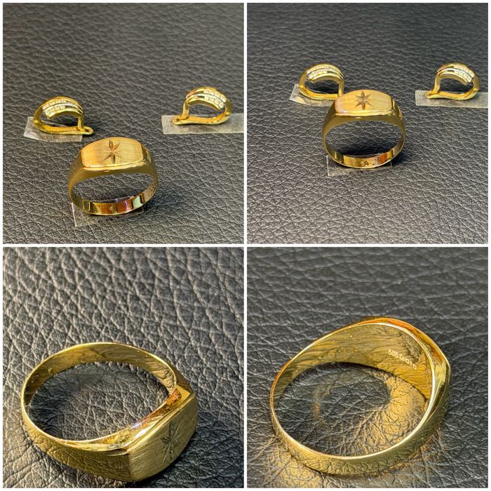 Чисто нови  Златен пръстен обеци 14 карата 585 gold prasten obeci zlato zlaten