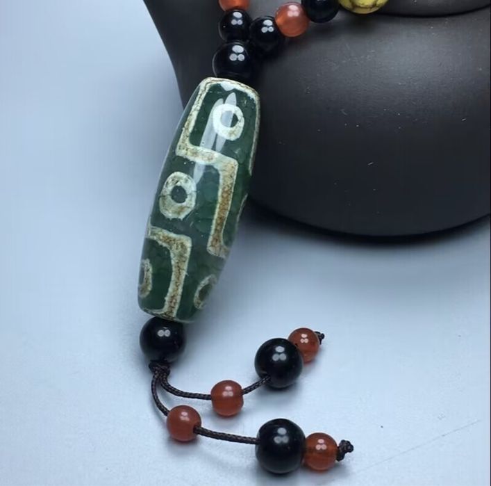 Модное ожерелье из зеленого агата с девятью глазами и бусинами Дзи