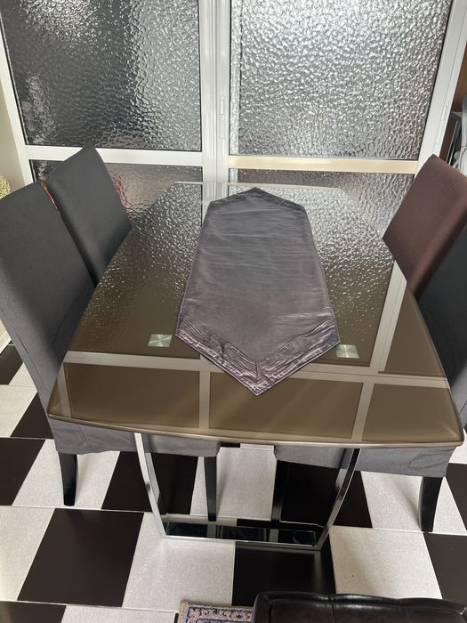 Стъклена трапезарна маса 160/90/76 - WENGE