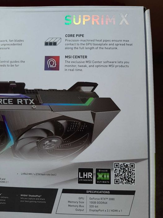 Видео карта GEFORCE RTX 3080 , SUPRIME X , 10GB , GDDR6X