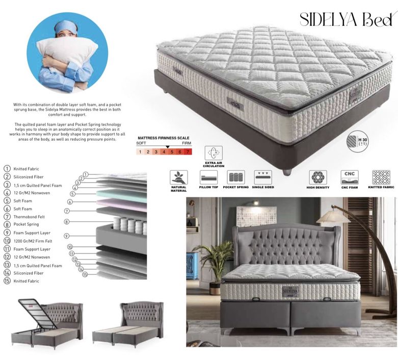 Тапицирана спалня Sidelya Bed - Puma Light Grey