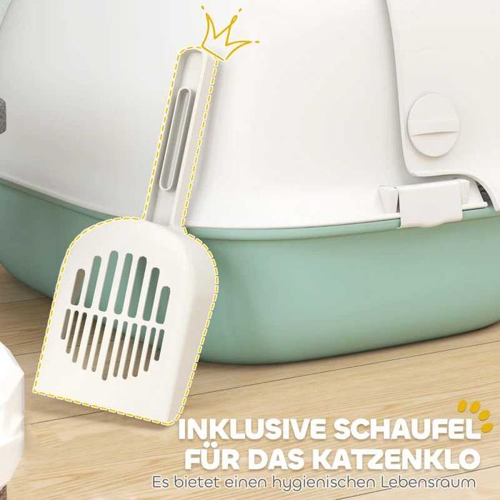 Котешка тоалетна PawHut с капак и лъжичка, покрита тоалетна с PP врата, 58x46x39 сm