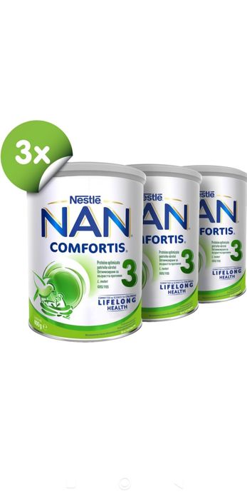 Pachet lapte praf Nestle NAN 3 Comfortis, 3x800g, 1-2 ani