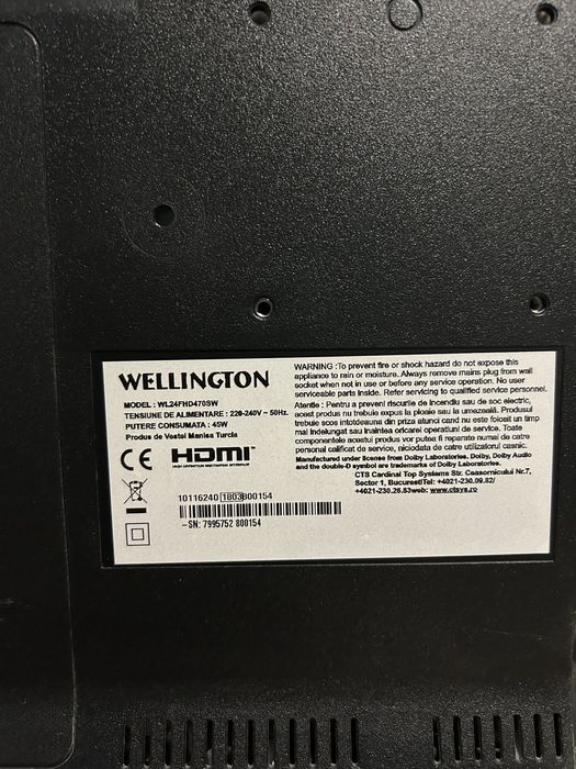 Телевизор Wellington 24" (61 см) Full HD, модел WL24FHD470SW – с оригинално дистанционно
