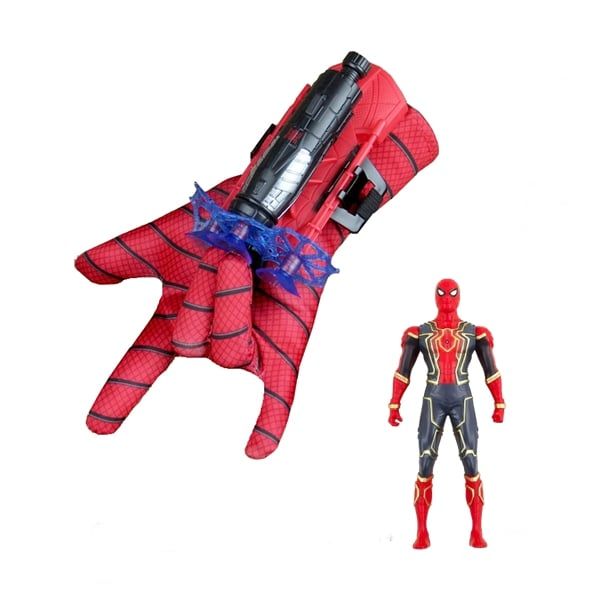 Set costum Spiderman cu muschi si manusa cu ventuze, figurina,marime S