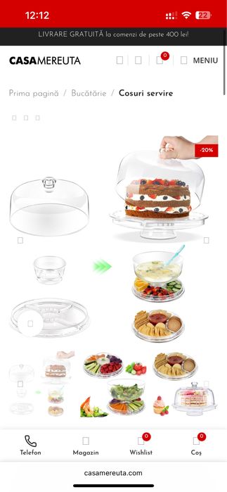 Platou tort cu cupola din sticla 6 in 1