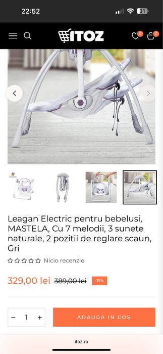 Leagan electric cu melodi pentru bebelusi