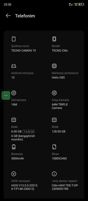 Camon 19  telefon deyarli yangi