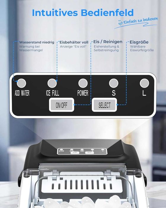 Нова машина за лед – 8 кубчета за 6 мин, 2 размера, самопочистване