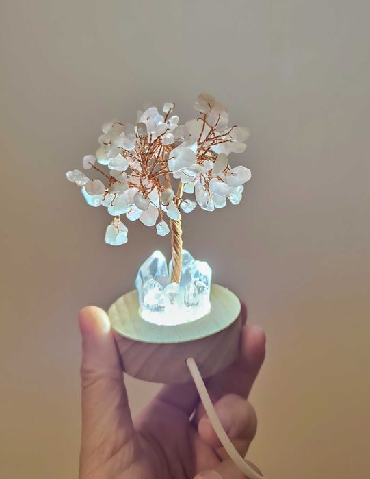 Lampă cu cristale de cuarț roz și transparent