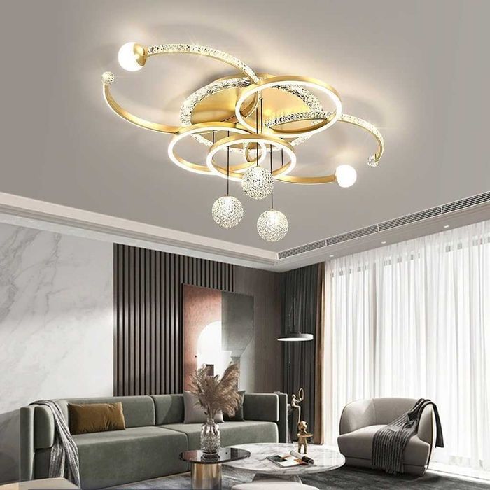 Модерна ЛЕД LED кристална таванна лампа, кръгла дистанционно димируема