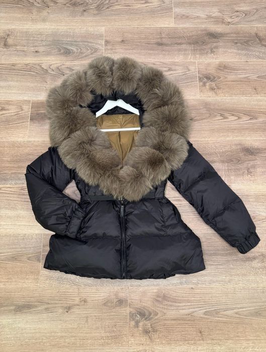 Geaca puf gasca si blana vulpe cu gluga oversized Luxury Collection