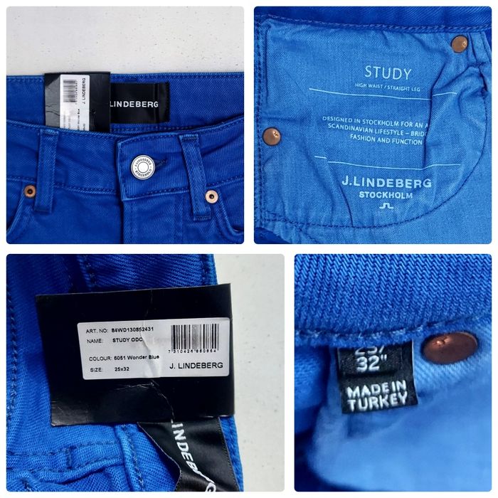 Pantaloni J Lindeberg model Study & Uma, jeans Regular Fit în culori albastru și burgundy, măsura 27 × 32 sau XS/S