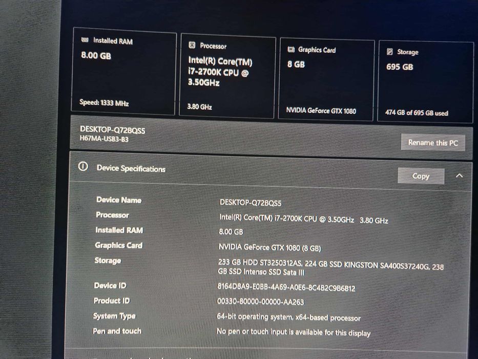 kit i7 2700k 8gb ram ,placa de baza
