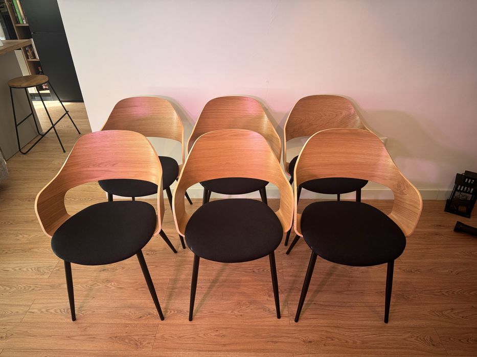 Set 6 scaune dining HVIDOVRE stejar natur/negru
