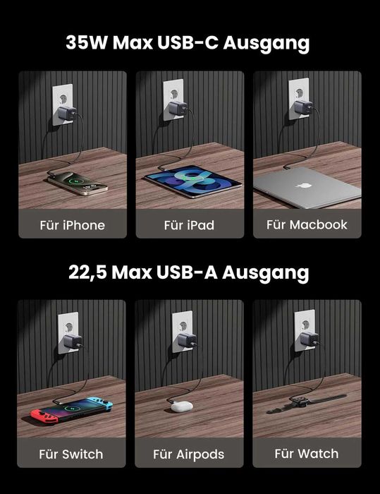 Încarcator UGREEN Nexode 35W 2 in 1 GaN v2 perfect pentru Iphone 16 Pro Max,  Galaxy S24 Ultra