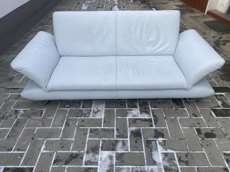 Set divan alb din piele naturala