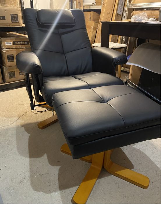 Масажен кожен фотьойл с табуретка, опция сън