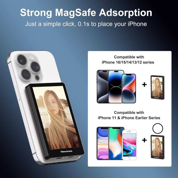 Newmowa 4K 30fps кабелен+1080P безжичен екран, 2 в 1 магнитен за селфи