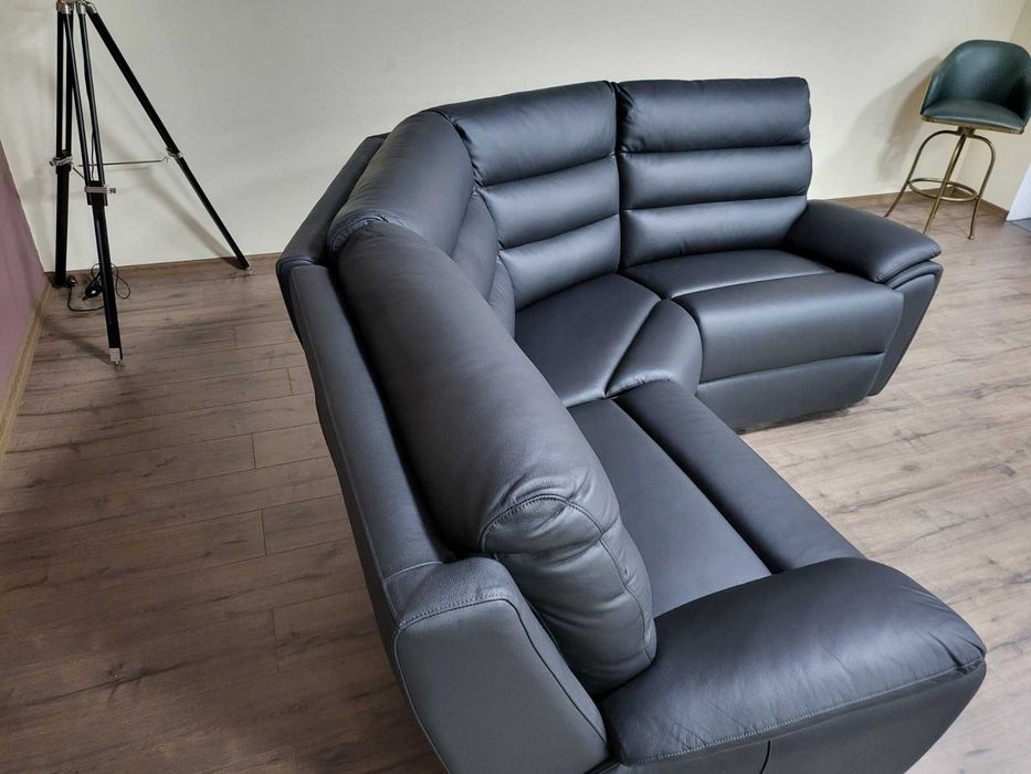 Черен кожен ъглов диван La-z-boy