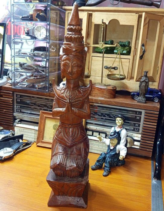 Sculptură veche din lemn masiv, zeița Buddha,de colecție, vintage