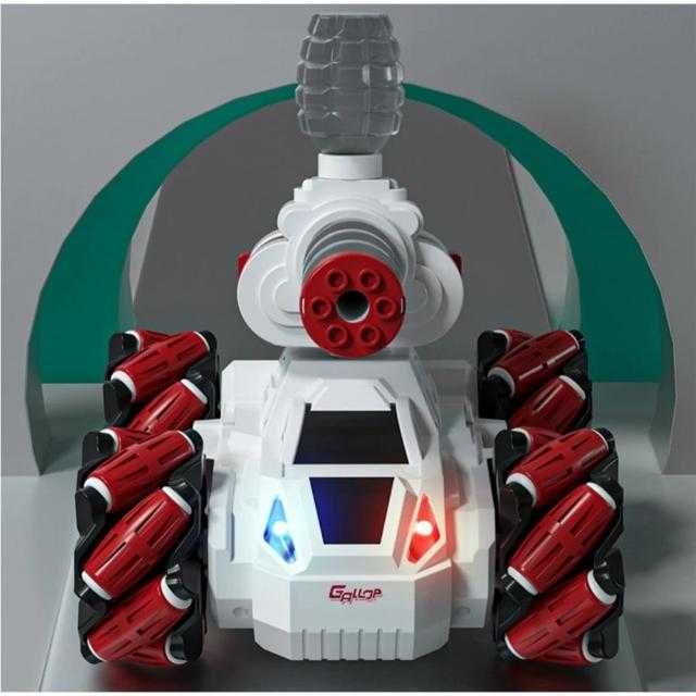 Masina Tanc KOMAZI®, cu telecomanda, lumini , sunet, alb , 6 ani+